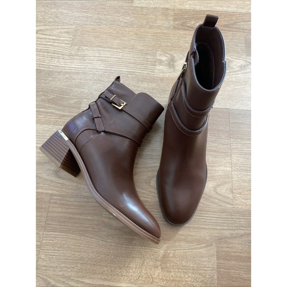 Calvin Klein Jasen Buckle Strap Block Heel Ankle Bootie Brown Size 7M $139 MSRP - Picture 11 of 16